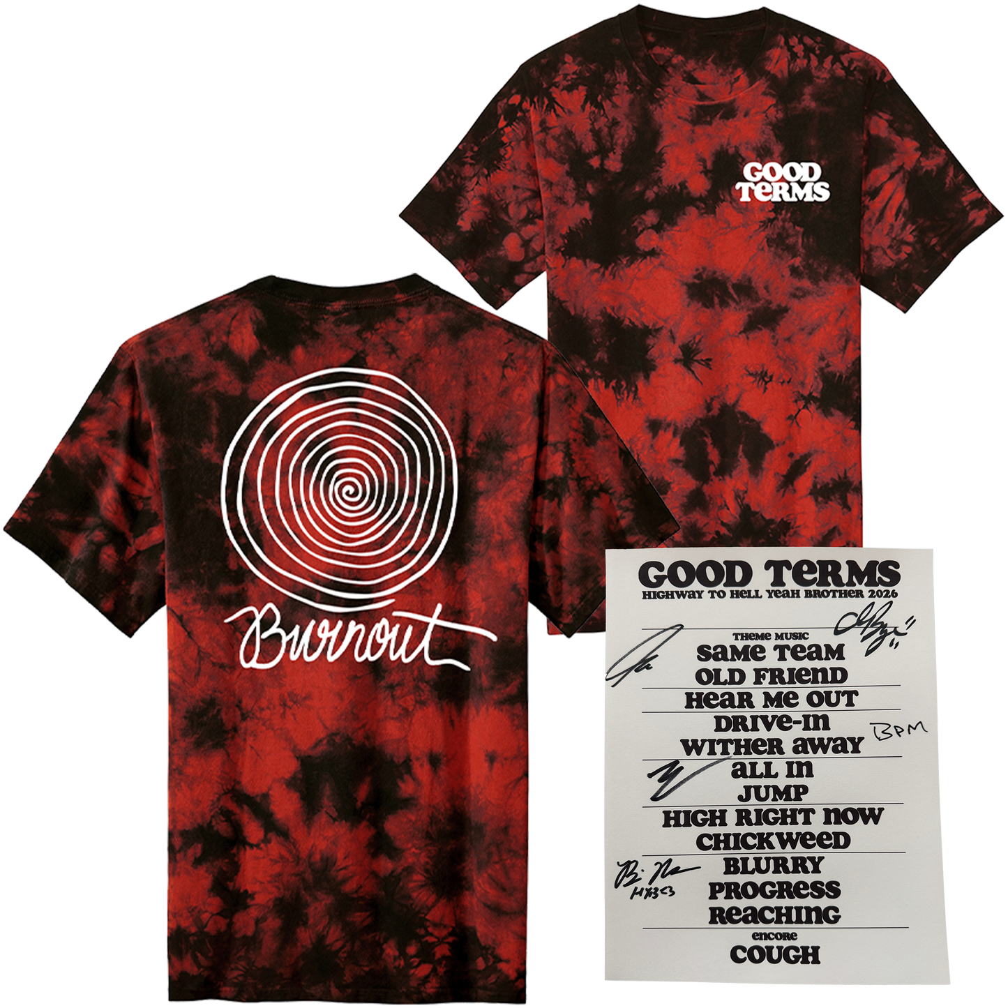 BURNOUT SPIRAL T-SHIRT (WITH SIGNED SETLIST)